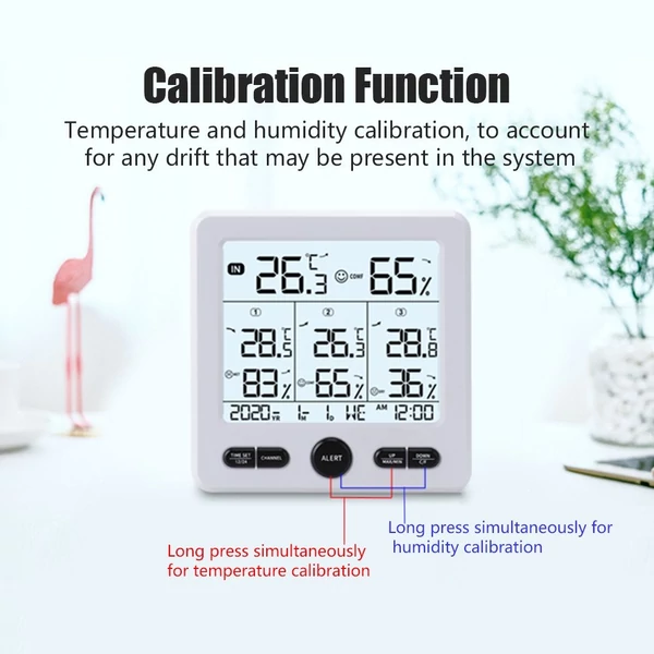 Digitális vezetéknélküli beltéri termo-higrométer hőmérséklet páratartalom figyelő 3 távérzékelővel - Fehér