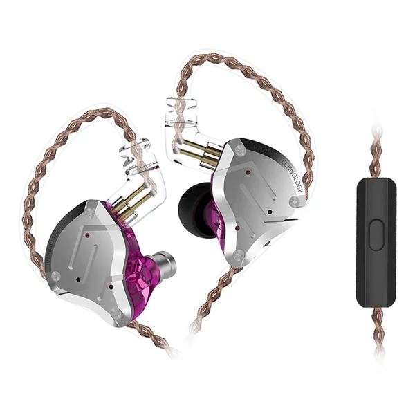 KZ ZS10 Pro 3,5 mm-es vezetékes, fülbe helyezhető 1DD+4BA hibrid hifi sportfejhallgató 2 tűs levehető kábel (mikrofonnal) - Lila