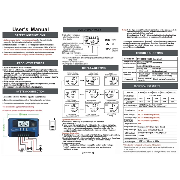 MPPT napelemes töltésvezérlő Dual USB LCD kijelző automatikus napelem cella panel töltés - 40A