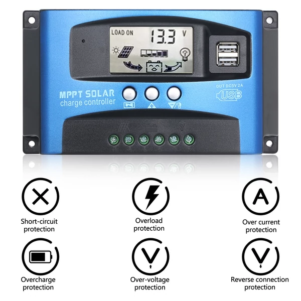 MPPT napelemes töltésvezérlő Dual USB LCD kijelző automatikus napelem cella panel töltés - 40A