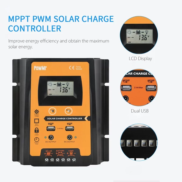 MPPT PWM napelemes töltésvezérlő - 30A