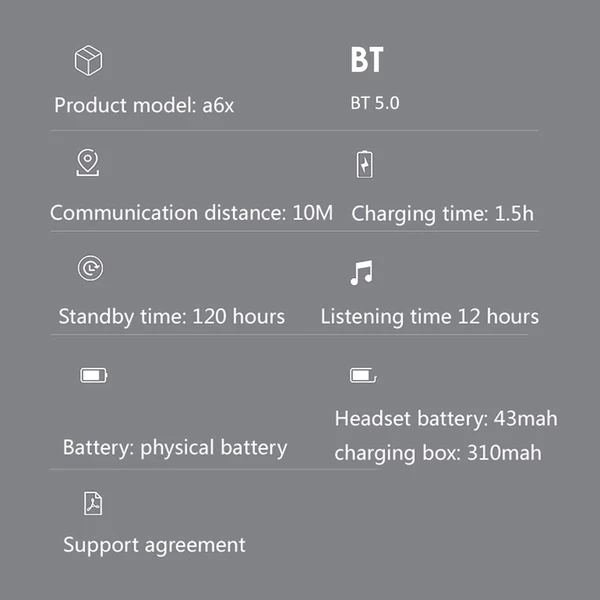 A6X TWS BT 5.0 ujjlenyomat érintő sztereó vezeték nélküli fejhallgató zajszűrés Kompatibilis az i-phone készülékkel