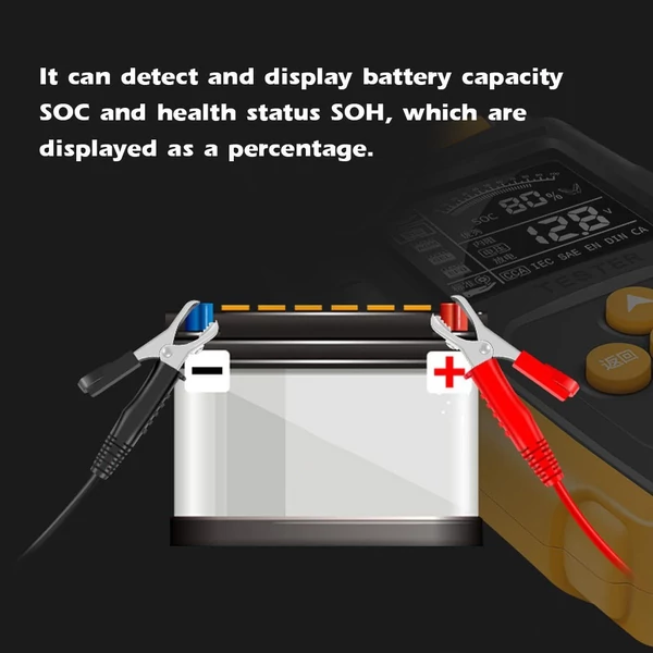 LCD digitális 12V/24V autó akkumulátor analizátor autós töltés diagnosztikai eszköz SOH SOC CCA IR mérés autókhoz, teherautókhoz, motorkerékpárokhoz