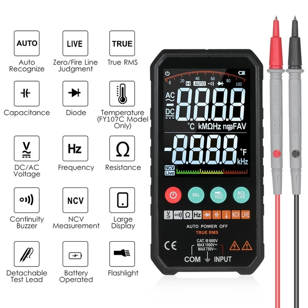 Szupervékony tenyérméretű 3,3 hüvelykes LCD digitális multiméter valós RMS univerzális mérő - FY107C