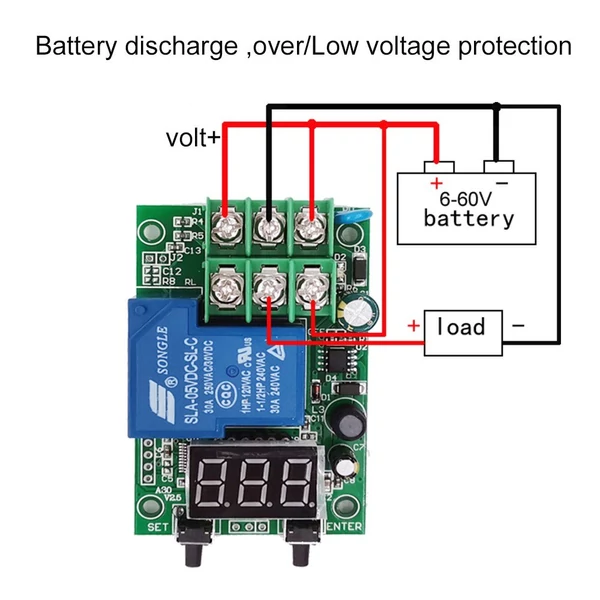 KKmoon DC 6~80V feszültségfigyelő relé időkésleltetett töltés kisütés vezérlő modul Túlfeszültség túlfeszültség védelem 4 üzemmóddal, feszültségszabályozás időzítővel