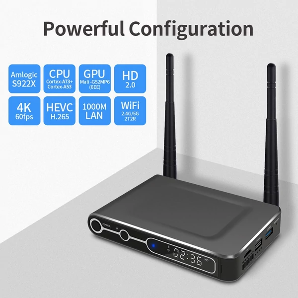 Smart Android 9.0 TV Box S922X Cortex-A73+A53 2.4G és 5G WiFi 1000M LAN H.265 VP9 Dekódoló Miracast HD Media Player BT 4K HD - 4GB / 32GB