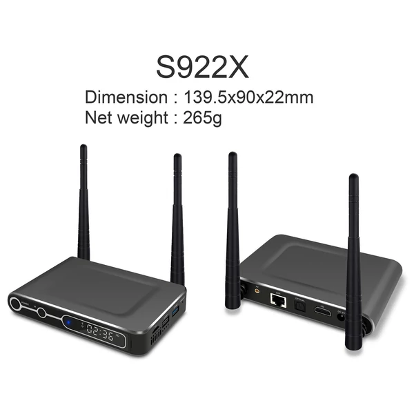 Smart Android 9.0 TV Box S922X Cortex-A73+A53 2.4G és 5G WiFi 1000M LAN H.265 VP9 Dekódoló Miracast HD Media Player BT 4K HD - 4GB / 32GB