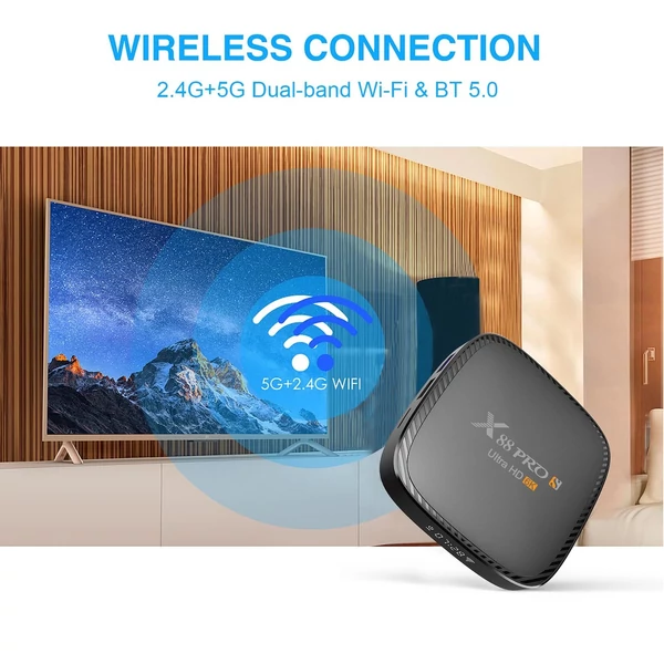 X88 PRO S Android 10.0 Smart TV Box Allwinner H616 négymagos H.265 VP9 6K dekódoló UHD 4K médialejátszó 2.4G/5G kétsávos WiFi 100M LAN BT5.0 távirányítóval - 4GB+128GB