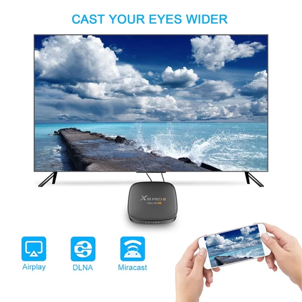 X88 PRO S Android 10.0 Smart TV Box Allwinner H616 négymagos H.265 VP9 6K dekódoló UHD 4K médialejátszó 2.4G/5G kétsávos WiFi 100M LAN BT5.0 távirányítóval - 4GB+128GB