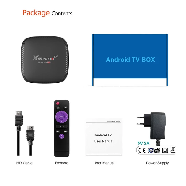 X88 PRO T Android 10.0 Smart TV Box UHD 4K Media Player Allwinner H313 Négymagos H.265 VP9 2.4G/5G Kétsávos WiFi 100M LAN távirányítóval - 2GB+16GB