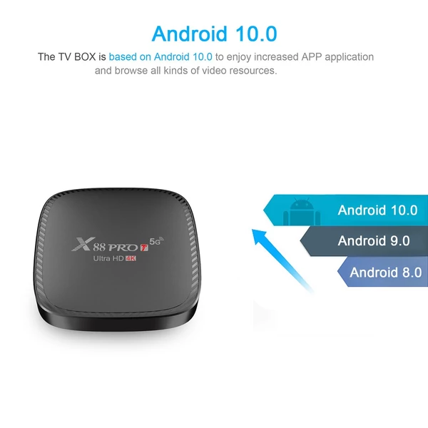 X88 PRO T Android 10.0 Smart TV Box UHD 4K Media Player Allwinner H313 Négymagos H.265 VP9 2.4G/5G Kétsávos WiFi 100M LAN távirányítóval - 2GB+16GB