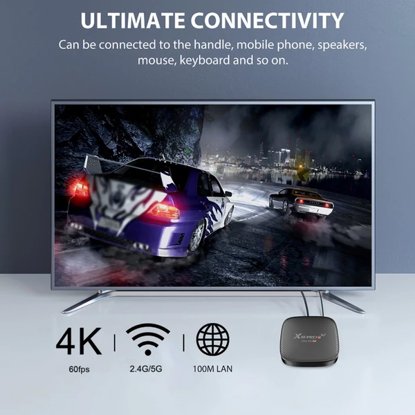 X88 PRO T Android 10.0 Smart TV Box UHD 4K Media Player Allwinner H313 Négymagos H.265 VP9 2.4G/5G Kétsávos WiFi 100M LAN távirányítóval - 2GB+16GB