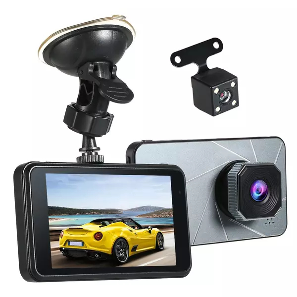 1080P FHD autós DVR 4 hüvelykes Dash Cam autós vezetésrögzítő, kétlencsés hurokciklusú rögzítő G-szenzoros mozgásérzékelő parkolófigyelő