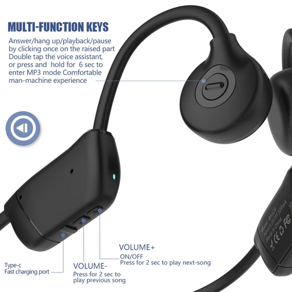 BH328 Bone Conduction fejhallgató 32 GB MP3 lejátszó vezeték nélküli BT5.3 fülhallgató IPX6 vízálló sport fejhallgató kihangosító mikrofonnal