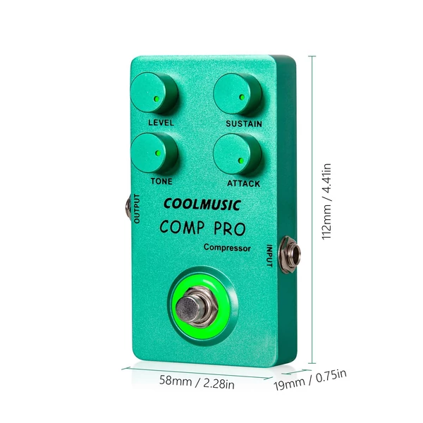 COOLMUSIC True Bypass gitáreffektus pedálok 4 forgó gombbal és lábkapcsolóval elektromos gitárhoz, basszusgitárhoz - C-CS01