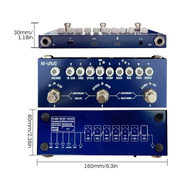 M-VAVE CUBE BABY Hordozható többfunkciós basszus kombinált effekt pedál