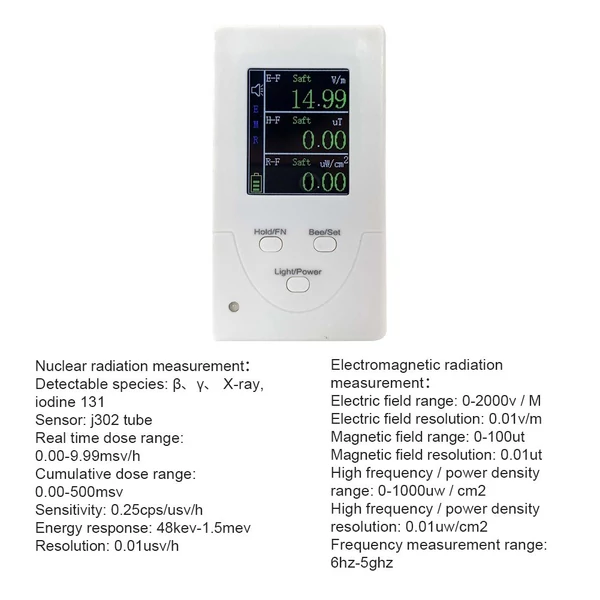 QA060 kézi hordozható többfunkciós sugárdózismérő Geiger számláló nukleáris sugárzás detektor röntgen béta gamma jód detektor 3 riasztási móddal, 1,8 hüvelykes színes képernyő