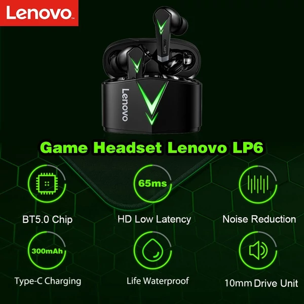 Lenovo LP6 BT 5.0 vezetéknélküli fülhallgató - Fekete