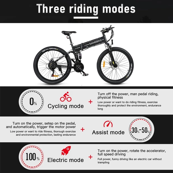 Samebike LO26IIFT 26 hüvelykes pedálos összecsukható elektromos kerékpár - Fehér