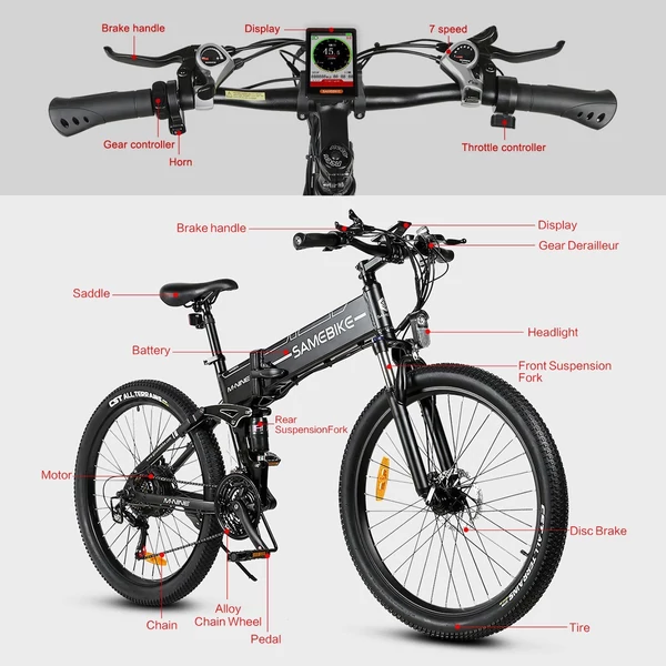 Samebike LO26IIFT 26 hüvelykes pedálos összecsukható elektromos kerékpár - Fehér