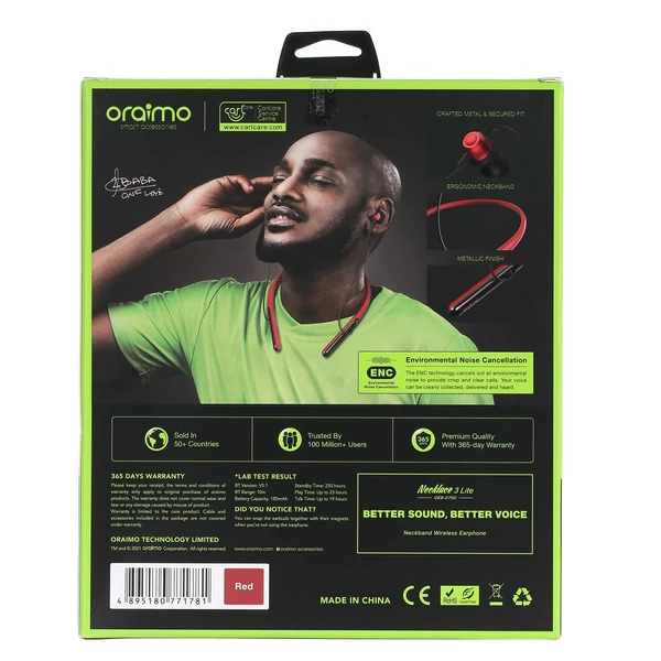 Oraimo OEB-E75D Necklace 3 Lite Nyakba Akasztható vezetéknélküli Sport Fülhallgató - Piros