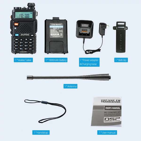 BAOFENG UV-5R 5W Walkie Talkie FM adó-vevő kétirányú rádió