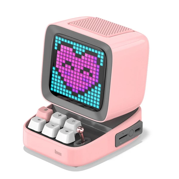 Divoom Ditoo hordozható retro Bluetooth hangszóró Pixel Art DIY Box ébresztőóra 16x16 LED kijelzővel, APP vezérlővel - Pink