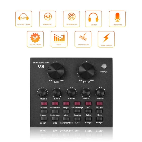 Többfunkciós élő hangkártya énekléshez / élő adáshoz / hang és zene rögzítéséhez