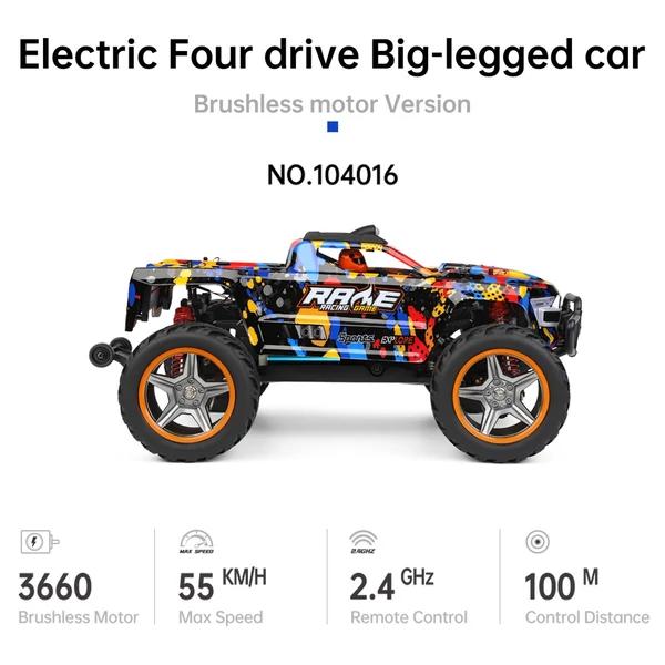 WLtoys 104016 1/10 2,4 GHz 4WD 55 km/h terepjáró teherautók kefe nélküli motor