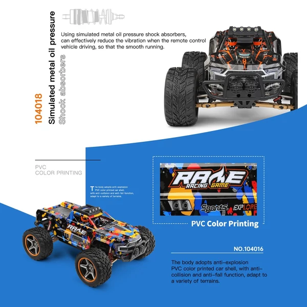 WLtoys 104016 1/10 2,4 GHz 4WD 55 km/h terepjáró teherautók kefe nélküli motor