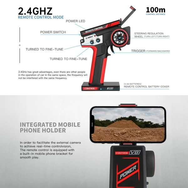 WLtoys 104018 1/10 2,4 GHz 55 km/h terepjáró teherautók kefe nélküli motor 4WD