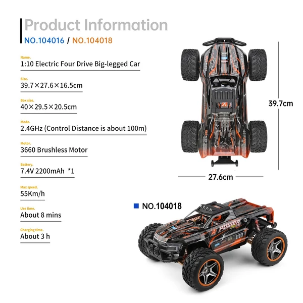 WLtoys 104018 1/10 2,4 GHz 55 km/h terepjáró teherautók kefe nélküli motor 4WD