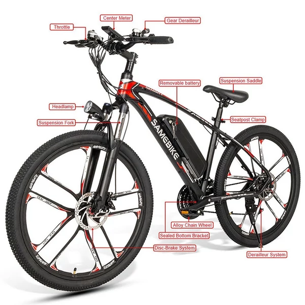 Samebike MY-SM26 elektromos kerékpár 48V 350W motor Max sebesség 30km/h - Fekete