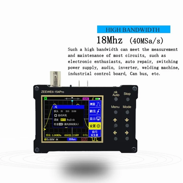 ZEEWEII DSO154Pro 2,4 hüvelykes TFT színes képernyő digitális oszcilloszkóp 40 MSa/s mintavételi sebesség támogatás - 18 MHZ sávszélesség