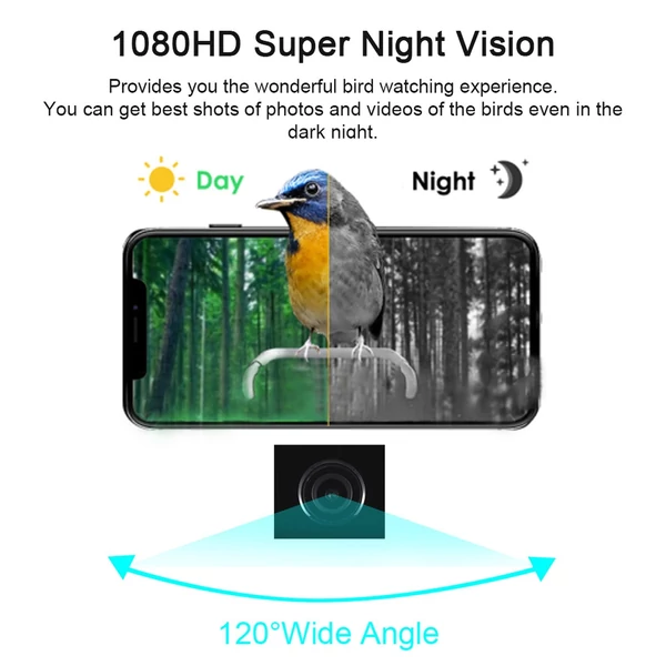 Napelemes intelligens madáretető 1080 HD éjjellátó kamerával Madárfajfelismeréssel APP csatlakozással Automatikus madárvideók rögzítése