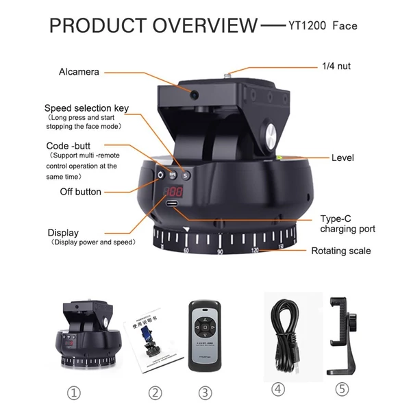 Andoer YT1200 Face motorizált dönthető fej, 2 tengelyes panorámafej