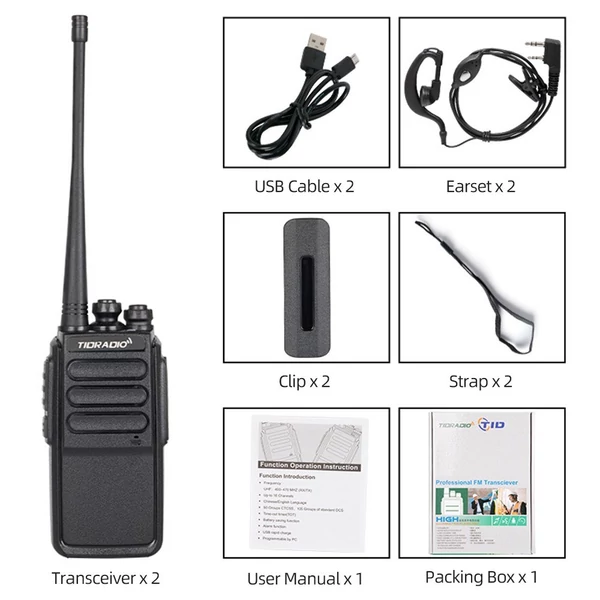 TID-777 UHF 400-470MHz kétirányú rádió hordozható kézi walkie talkie, nagy teljesítményű, távolsági fejhallgató USB adatkábel 2db