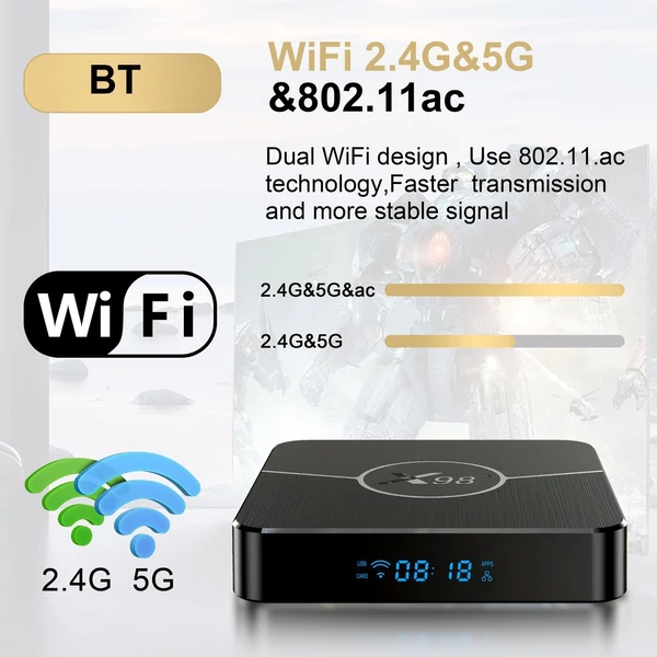 X98 Plus Android 11.0 Smart TV Box Amlogic S905W2 UHD 4K médialejátszó 2.4G/5G kétsávos WiFi BT AV1 VP9 H.265 dekódoló digitális kijelzős távirányító - 64 GB