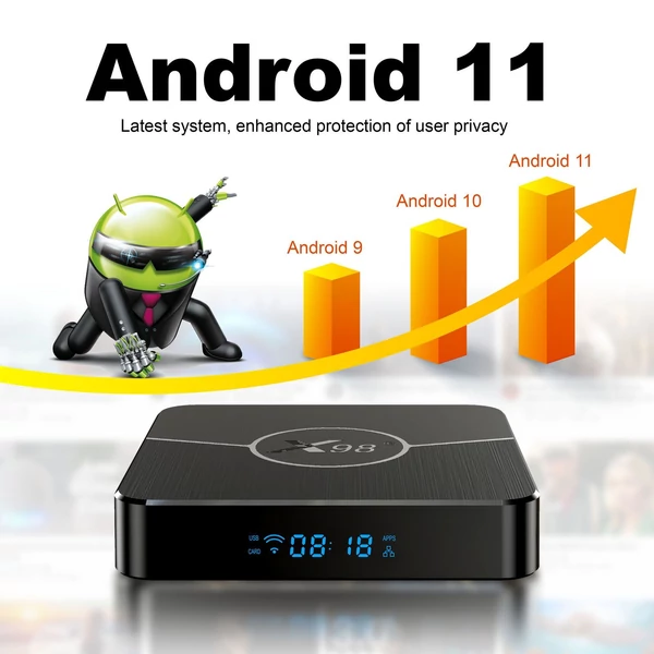 X98 Plus Android 11.0 Smart TV Box Amlogic S905W2 UHD 4K médialejátszó 2.4G/5G kétsávos WiFi BT AV1 VP9 H.265 dekódoló digitális kijelzős távirányító - 64 GB