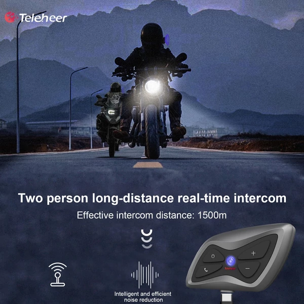 Teleheer T6 Plus motoros sisak Intercom BT5.1 vízálló IP65 kihangosítotó Full Duplex - Fekete, 2 db