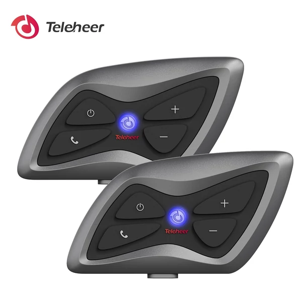 Teleheer T6 Plus motoros sisak Intercom BT5.1 vízálló IP65 kihangosítotó Full Duplex - Fekete, 2 db