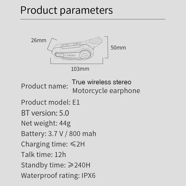 Motorkerékpáros Sisakra Szerelhető Vezetéknélküli Headset - Fekete, 1 db