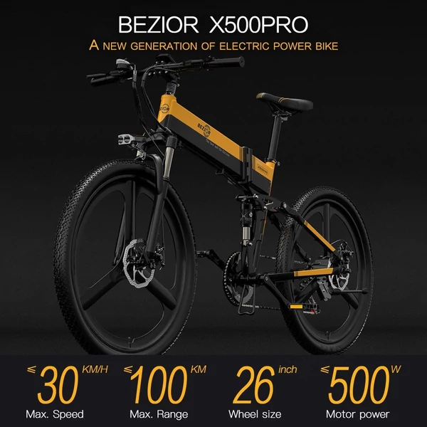 BEZIOR X500PRO 500 W 26 hüvelykes összecsukható elektromos kerékpár - Szürke