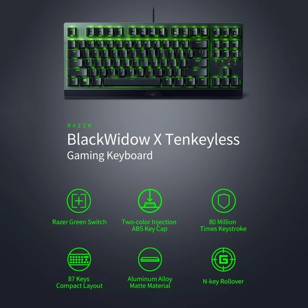 Razer BlackWidow X Tenkeyless mechanikus vezetékes játékra szánt Esport billentyűzet 87 billentyűs billentyűzet zöld háttérvilágítás