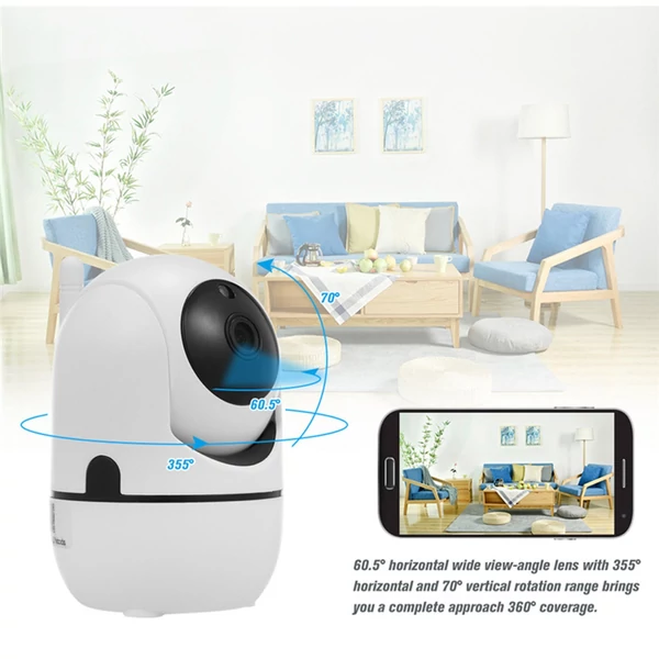 360 fokos 1080P vezeték nélküli WiFi kamera hangos kaputelefonnal, mozgásérzékeléssel, éjszakai látással, TF kártya tárolóhellyel - Fekete, 32 GB TF kártyával