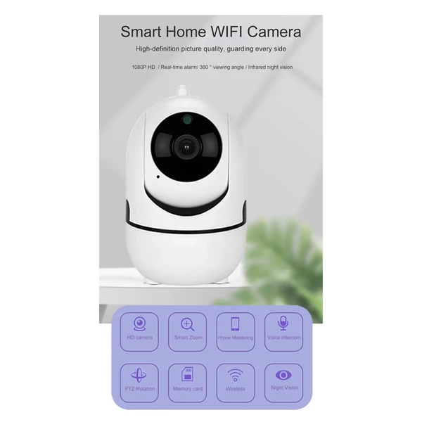 360 fokos 1080P vezeték nélküli WiFi kamera hangos kaputelefonnal, mozgásérzékeléssel, éjszakai látással, TF kártya tárolóhellyel - Fekete, 32 GB TF kártyával