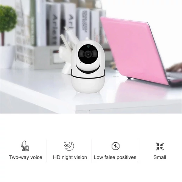 360 fokos 1080P vezeték nélküli WiFi kamera hangos kaputelefonnal, mozgásérzékeléssel, éjszakai látással, TF kártya tárolóhellyel - Fekete, 32 GB TF kártyával