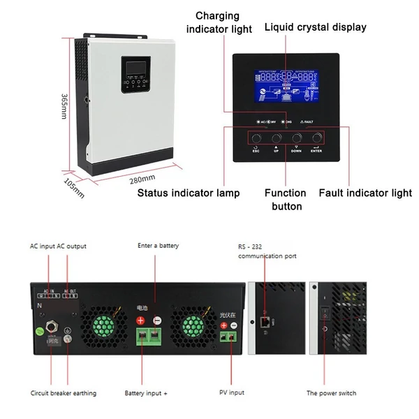 3000VA 2400W szoláris inverter, tiszta szinuszhullám