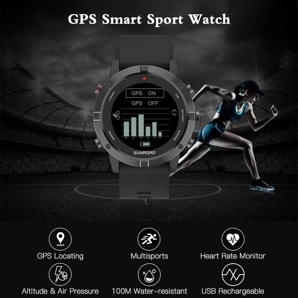 SUNROAD T3 GPS sportóra Fitness követő karóra pulzusmérővel 100 m vízálló - Narancs, szilikon szíj