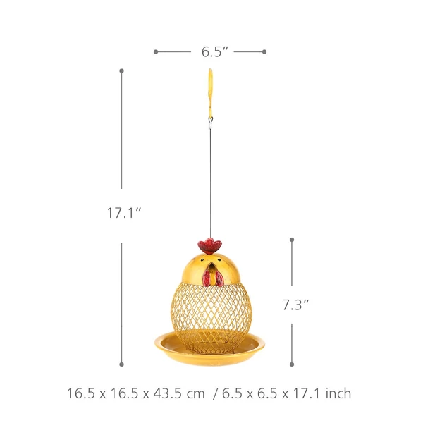 Tooarts kakas alakú madáretető modern, kézzel készített vas akasztós kültéri dekorációhoz - Sárga